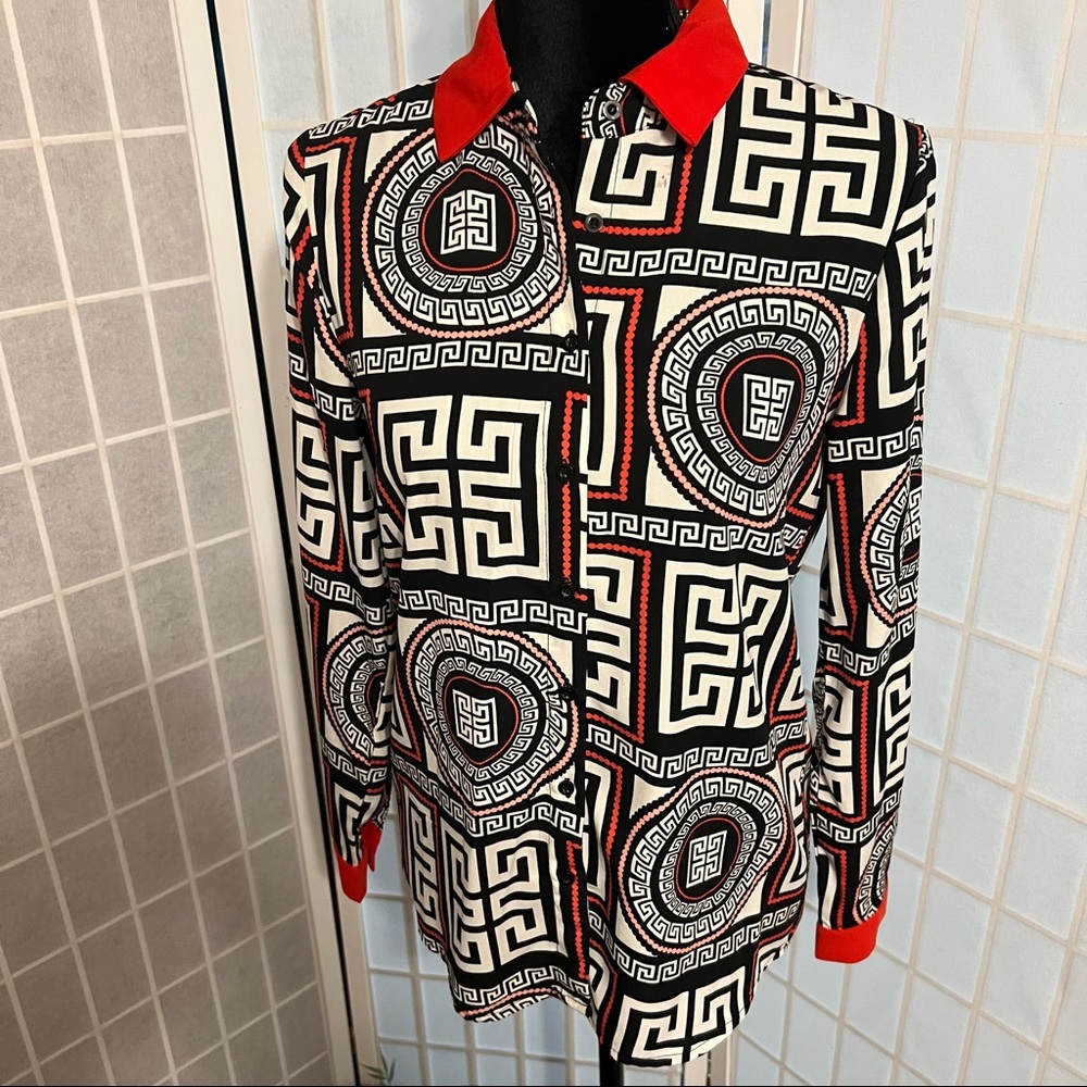 Black Red and White Button Down